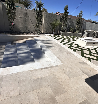 Belair Limestone in Backyard with Firepit
